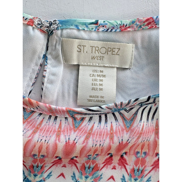 St. Tropez West Medium Blue Orange Floral Sleeveless Layered Blouse - Picture 2 of 3